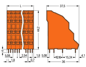 Четырехуровневая клеммная колодка печатной платы WAGO 738-416, 64 pin, 0.08мм²-2.5мм², 320В, 18А, CS: 5.08мм, (1 шт)