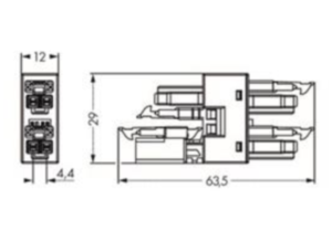 H-распределитель WAGO 890-1904, 2 pin, 250В, 16А, (1 шт)
