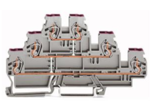 Трехуровневая клеммная колодка WAGO 870-556, 3 pin, 0.08мм²-2.5мм², 500В, 24А, (1 шт)