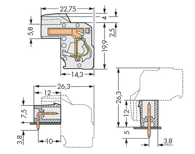 Розетка для подключения кабеля WAGO 722-109/026-000, 9 pin, 0.08мм² - 2.5мм², 320В, 15А, CS: 5мм, (50 шт)