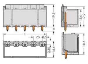 Контактный разъем WAGO 2092-3404, 4 pin, 630В, 16А, CS: 7.5мм, (1 шт)