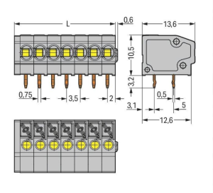Клемма печатной платы WAGO 805-117, 17 pin, 0.2мм²-1.5мм², 320В, 17.5А, CS: 3.5мм, (1 шт)