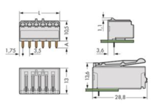 Гнездовой разъем WAGO 2091-1326/200-000, 6 pin, 160В, 10А, CS: 3.5мм, (1 шт)