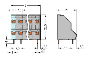 Клемма печатной платы WAGO 736-503, 6 pin, 0.08мм²-2.5мм², 630В, 21А, CS: 7.5мм, (1 шт)