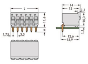 Гнездовой разъем WAGO 2091-1375/000-1000, 5 pin, 160В, 10А, CS: 3.5мм, (1 шт)