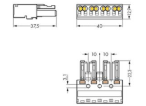 Гнездо WAGO 770-244/062-000, 4 pin, 0.5мм²-4.0мм², 400В, 25А, (1 шт)