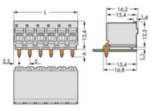 Гнездовой разъем WAGO 2092-1373/000-1000, 3 pin, 320В, 16А, CS: 5мм, (1 шт)