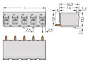 Гнездовой разъем WAGO 2092-3175/200-000, 5 pin, 630В, 16А, CS: 7.5мм, (1 шт)