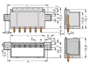 Контактный разъем WAGO 2092-1405/005-000, 5 pin, 320В, 16А, CS: 5мм, (1 шт)
