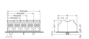 Клеммная колодка для монтажа на шасси WAGO 862-1615, 5 pin, 0.5мм²-4.0мм², 500В, 32А, CS: 12мм, (1 шт)