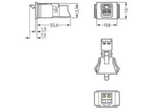 Гнездо WAGO 890-722, 2 pin, 0.25мм²-1.5мм², 250В, 16А, (1 шт)