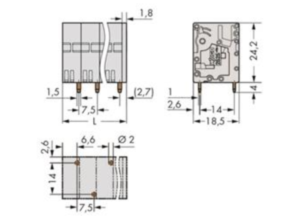 Клемма печатной платы WAGO 2626-3107/020-000, 7 pin, 0.2мм²-10мм², 1000В, 48А, CS: 7.5мм, (1 шт)