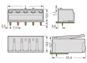 Гнездовой разъем WAGO 2092-3324/200-000, 4 pin, 630В, 16А, CS: 7.5мм, (1 шт)