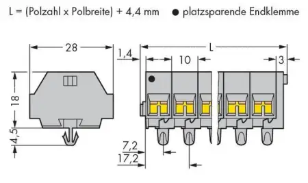 Клеммная колодка WAGO 261-258, 32 pin, 0.08мм² - 2.50мм², 500В, 24А, конф: L, (50 шт)