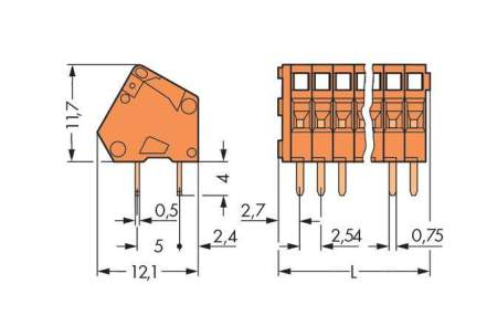 Быстроразъемная клемма WAGO 233-408, 8 pin, 0.08мм² - 0.50мм², 160В, CS: 2.54мм, (220 шт)