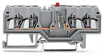 Светодиодная клемма WAGO 280-809/281-434, 4 pin, 0.08мм² - 2.50мм², 24В, 25мА, конф: L, (100 шт)