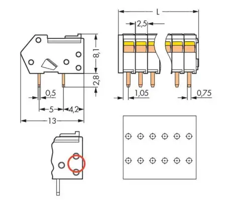 Быстроразъемная клемма WAGO 218-106/000-604, 6 pin, 0.08мм² - 0.50мм², 160В, CS: 2.50мм, (280 шт)