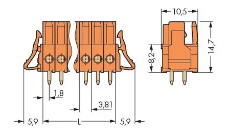 Розетка для подключения к печатной плате WAGO 734-502/037-000, 2 pin, 160В, 10А, CS: 3.81мм, (100 шт)