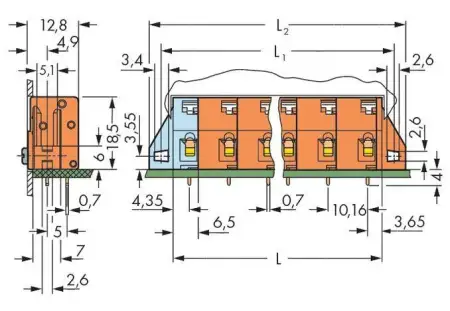 Быстроразъемная клемма WAGO 741-626, 6 pin, 0.08мм² - 2.50мм², 1000В, CS: 10.16мм, (60 шт)