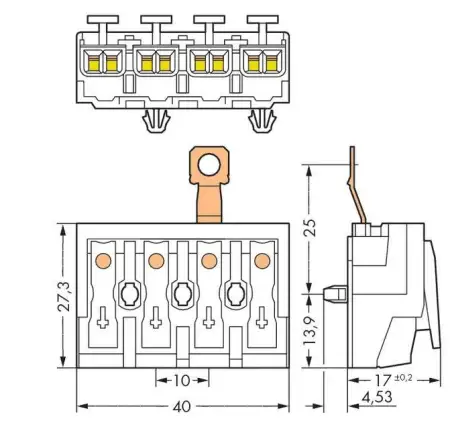 Разъем питания сети WAGO 294-4414, 4 pin, 0.5мм² - 1.5мм², 24А, (500 шт)