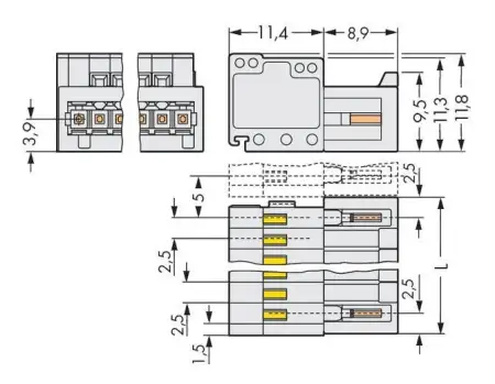 Штифтовая планка WAGO 733-210/034-000, 10 pin, 0.08мм² - 0.50мм², 160В, 6А, CS: 2.50мм, (50 шт)