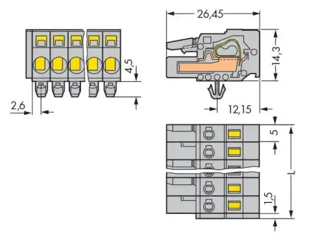 Розетка для подключения кабеля WAGO 231-117/008-000, 17 pin, 0.08мм² - 2.5мм², 320В, 15А, CS: 5мм, (25 шт)