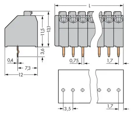 Быстроразъемная клемма WAGO 250-122, 22 pin, 0.20мм² - 1.50мм², 160В, 10А, CS: 3.50мм, (60 шт)