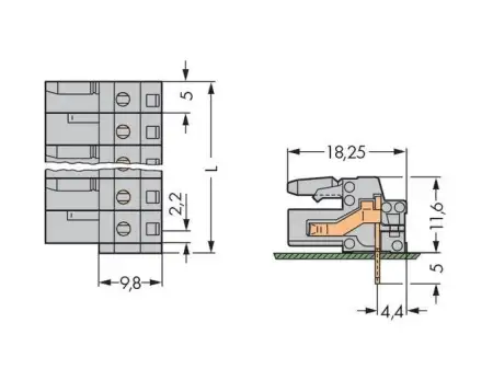 Розетка для подключения к печатной плате WAGO 232-237/045-000, 1 pin, (50 шт)