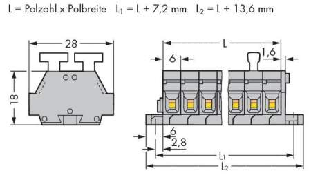Клеммная колодка WAGO 261-429/341-000, 18 pin, 0.08мм² - 2.50мм², 500В, 24А, конф: L, (50 шт)