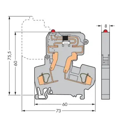Клемма предохранителя WAGO 281-611/281-542, 2 pin, 0.08мм² - 4мм², 800В, 10А, конф: L, (50 шт)