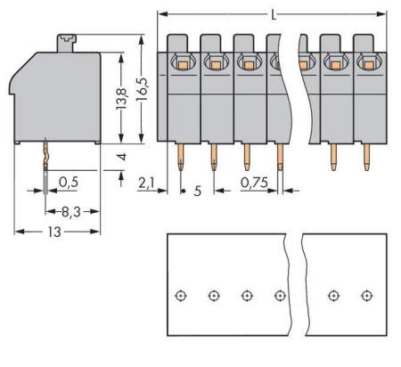 Быстроразъемная клемма WAGO 250-505/000-012, 5 pin, 0.50мм² - 1.50мм², 320В, CS: 5мм, (180 шт)