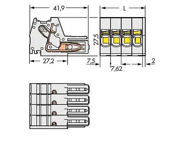 Розетка для подключения кабеля WAGO 831-3104, 4 pin, 0.5мм² - 10мм², 1000В, 41А, CS: 7.62мм, (24 шт)