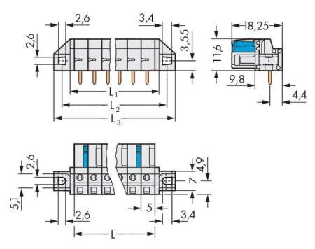 Розетка для подключения к печатной плате WAGO 722-233/031-000, 3 pin, 320В, 15А, CS: 5мм, (50 шт)