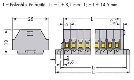 Клеммная колодка WAGO 261-107, 14 pin, 0.08мм² - 2.50мм², 500В, 24А, конф: L, (50 шт)