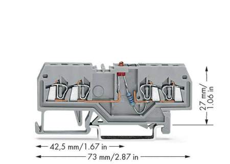 Светодиодная клемма WAGO 279-809/281-434, 4 pin, 0.08мм² - 1.50мм², 24В, 25мА, конф: L, (100 шт)