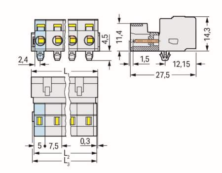 Штифтовая планка WAGO 723-610/018-000, 10 pin, 0.08мм² - 2.50мм², 630В, 12А, CS: 7.50мм, (25 шт)