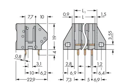 Быстроразъемная клемма WAGO 745-105, 5 pin, 0.08мм² - 4.00мм², 320В, CS: 5мм, (100 шт)