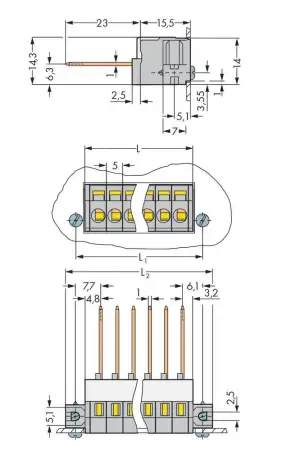 Быстроразъемная клемма WAGO 731-135, 5 pin, 0.08мм² - 2.50мм², 320В, CS: 5мм, (25 шт)