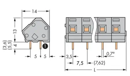 Быстроразъемная клемма WAGO 236-504/000-009/999-950, 4 pin, 0.08мм² - 2.50мм², 275В, 16А, CS: 7.50мм;7.62мм, (140 шт)