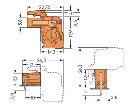 Розетка для подключения кабеля WAGO 732-127/026-000, 7 pin, 0.08мм² - 2.5мм², 630В, 16А, CS: 7.62мм, (50 шт)