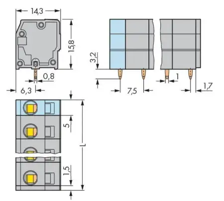 Быстроразъемная клемма WAGO 739-212, 12 pin, 0.08мм² - 2.50мм², 630В, CS: 7.50мм, (40 шт)