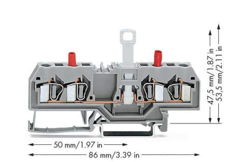 N клемма с разделителем и тестовым разъемом WAGO 281-666, 2 pin, 0.08мм² - 4мм², 400В, 10А, конф: L, (50 шт)