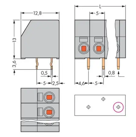Быстроразъемная клемма WAGO 253-102, 2 pin, 0.50мм² - 1.50мм², 320В, 17.5А, CS: 5мм, (400 шт)