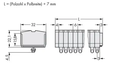 Клеммная колодка WAGO 264-185, 10 pin, 0.50мм² - 2.50мм², 690В, 23А, конф: L, (100 шт)