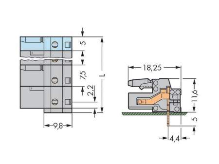 Розетка для подключения к печатной плате WAGO 232-846, 16 pin, 630В, CS: 7.50мм, (10 шт)