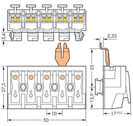 Разъем питания сети WAGO 294-8335, 5 pin, 0.5мм² - 2.5мм², 24А, (250 шт)