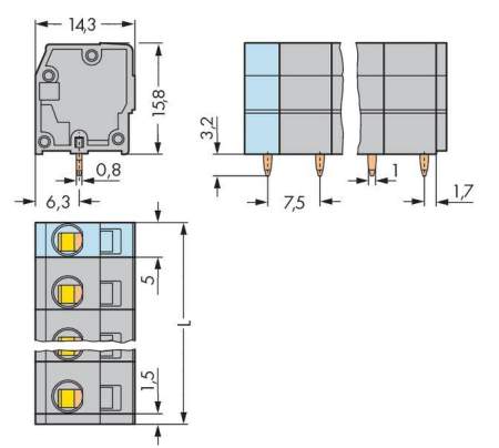 Быстроразъемная клемма WAGO 739-209, 9 pin, 0.08мм² - 2.50мм², 630В, CS: 7.50мм, (60 шт)