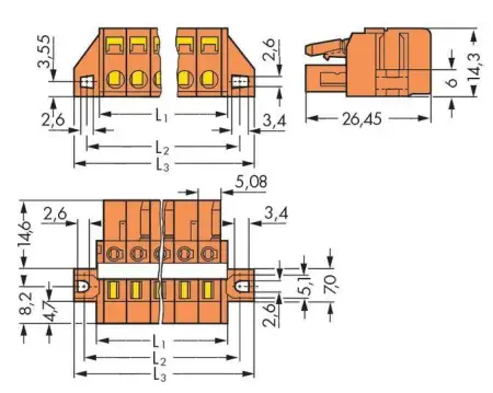 Розетка для подключения кабеля WAGO 231-315/027-000, 15 pin, 0.08мм² - 2.50мм², 320В, CS: 5.08мм, (25 шт)