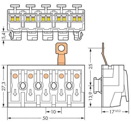 Разъем питания сети WAGO 294-8425, 5 pin, 0.5мм² - 2.5мм², 24А, (250 шт)