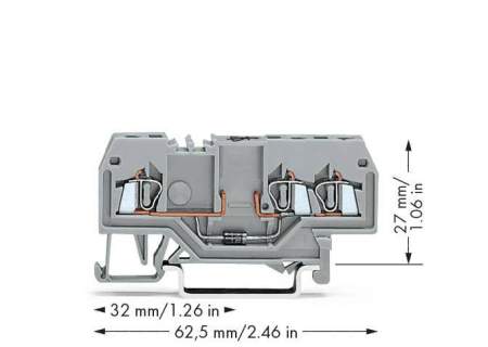 Диодная клемма WAGO 279-673/281-410, 3 pin, 0.08мм² - 1.50мм², 250В, 500мА, конф: L, (100 шт)